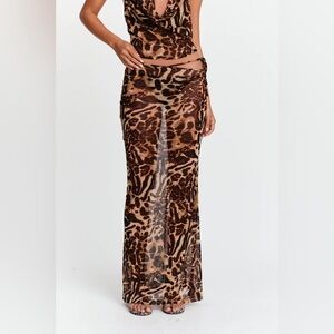 SASHA THERESE Aubrey Leopard Print Mesh Maxi Skirt, Size XS